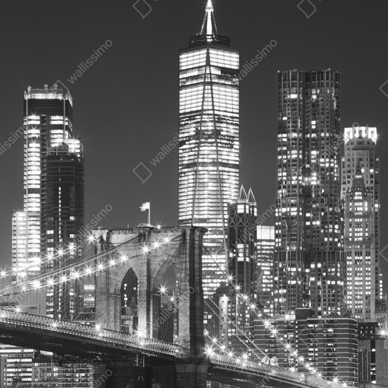 Schrankaufkleber Brooklyn Bridge und Manhattan skyline bei nacht – Wallnifity®
