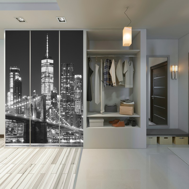 Schrankaufkleber Brooklyn Bridge und Manhattan skyline bei nacht – Wallnifity®