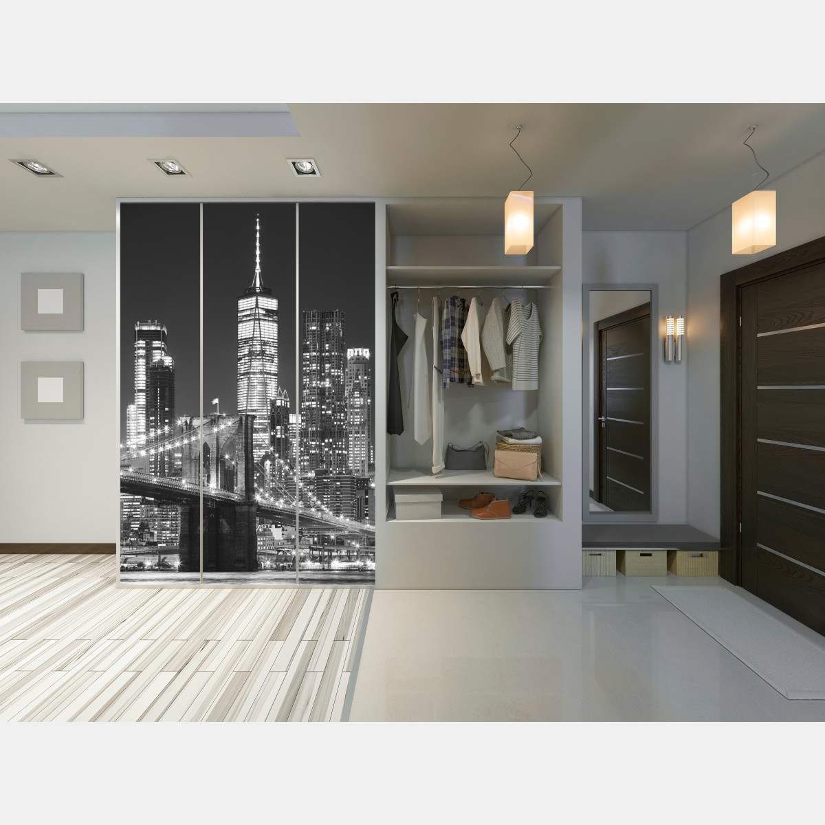 Schrankaufkleber Brooklyn Bridge und Manhattan skyline bei nacht – Wallnifity®