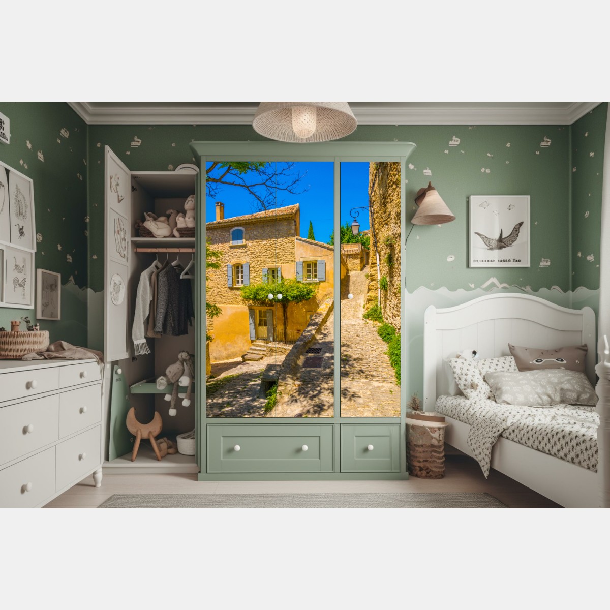 Schrankaufkleber sonnige kopfsteinpflastergasse – Wallnifity® Schrankaufkleber sonnige kopfsteinpflastergasse – Wallnifity®