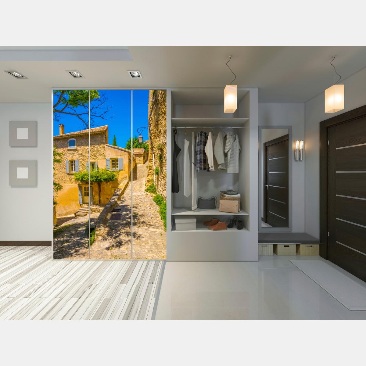 Schrankaufkleber sonnige kopfsteinpflastergasse – Wallnifity® Schrankaufkleber sonnige kopfsteinpflastergasse – Wallnifity®