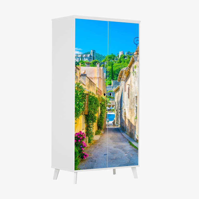 Schrankaufkleber treppe mit bougainvillea und grünen pflanzen – Wallnifity®