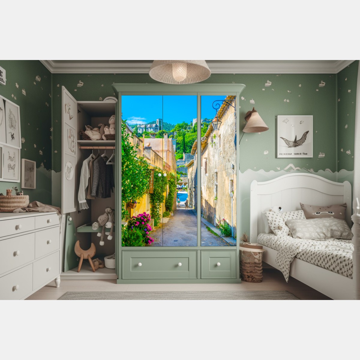 Schrankaufkleber sonnenbeschienene gasse in einem mediterranen dorf – Wallnifity® Schrankaufkleber sonnenbeschienene gasse in einem mediterranen dorf – Wallnifity®