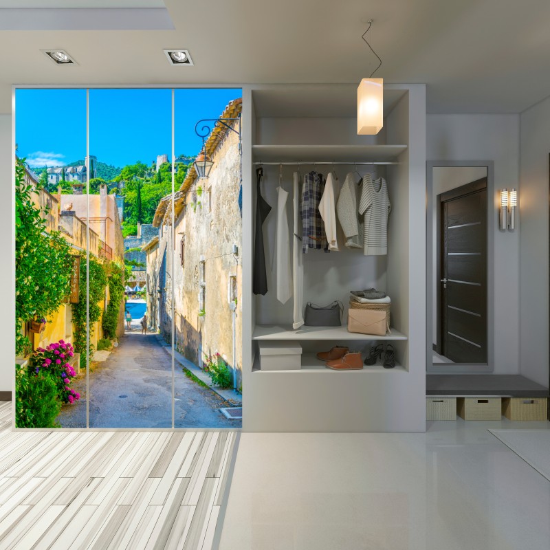 Schrankaufkleber sonnenbeschienene gasse in einem mediterranen dorf – Wallnifity® Schrankaufkleber sonnenbeschienene gasse in einem mediterranen dorf – Wallnifity®