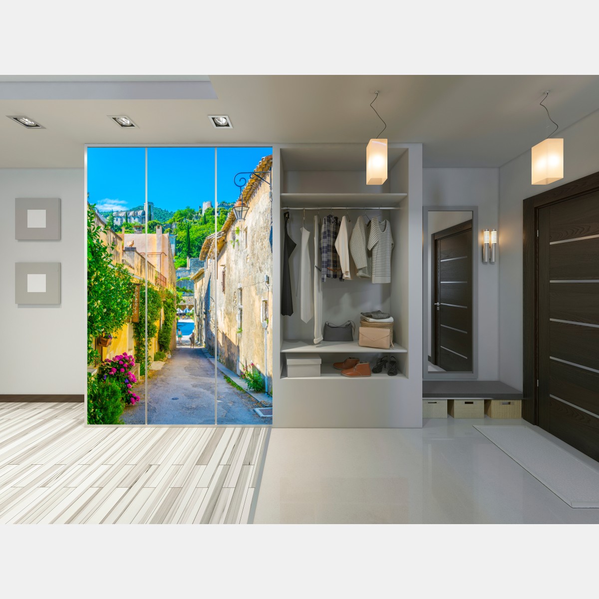 Schrankaufkleber sonnenbeschienene gasse in einem mediterranen dorf – Wallnifity® Schrankaufkleber sonnenbeschienene gasse in einem mediterranen dorf – Wallnifity®