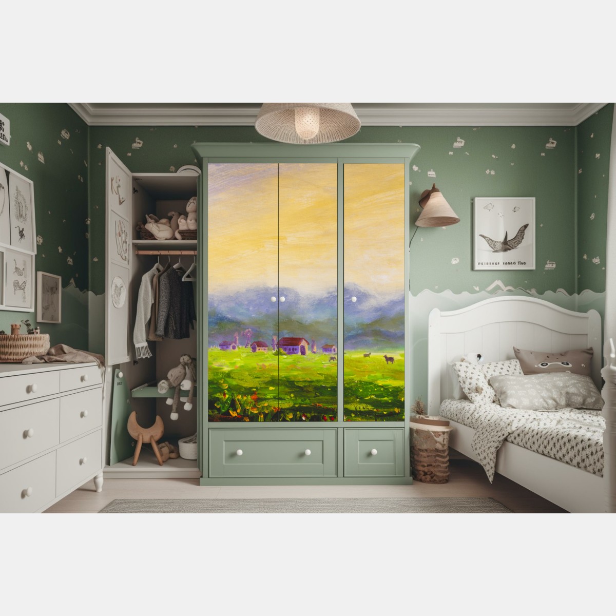 Schrankaufkleber sonnenaufgang über der sommerwiese – Wallnifity® Schrankaufkleber sonnenaufgang über der sommerwiese – Wallnifity®