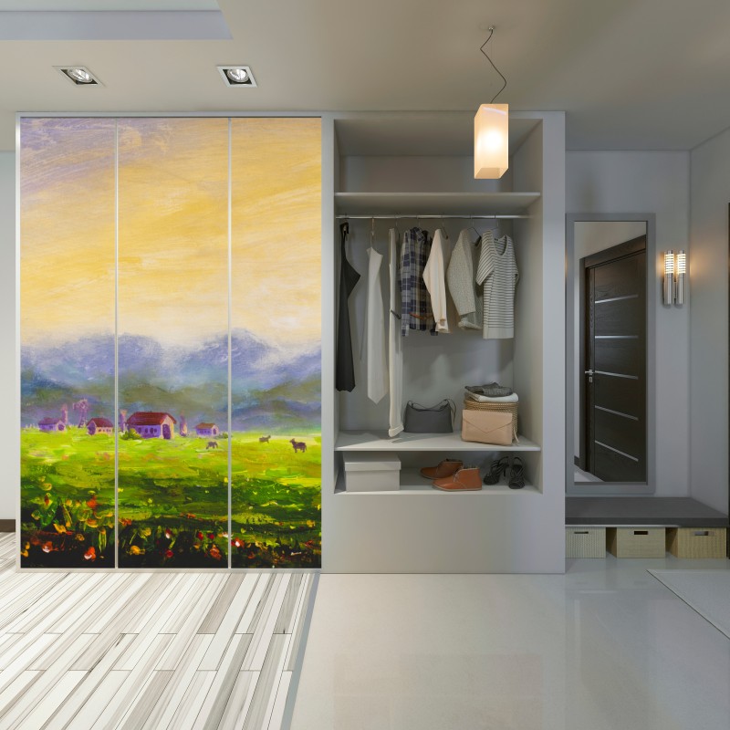 Schrankaufkleber sonnenaufgang über der sommerwiese – Wallnifity® Schrankaufkleber sonnenaufgang über der sommerwiese – Wallnifity®