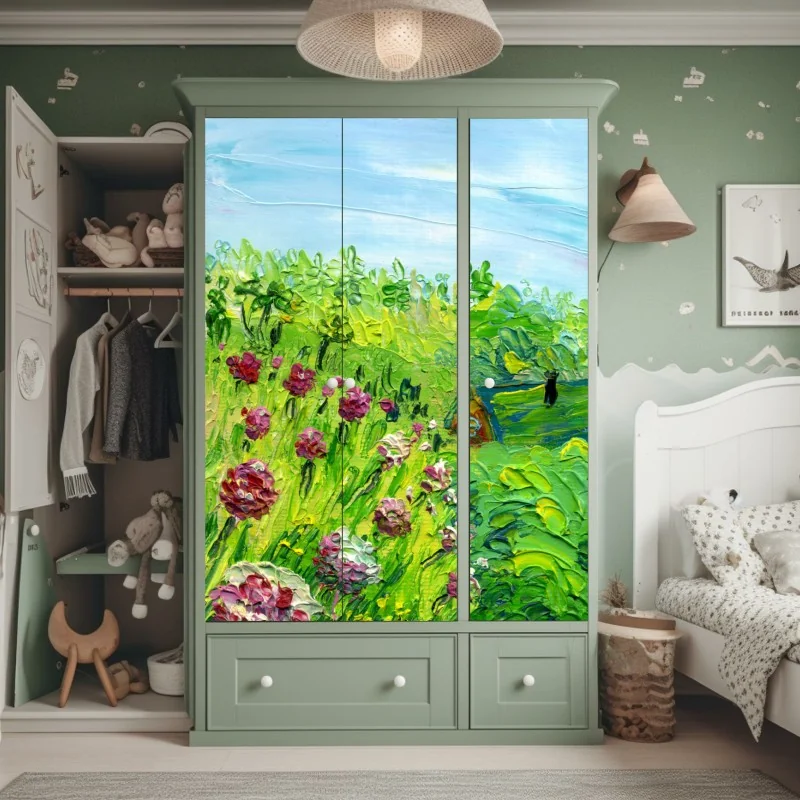 Schrankaufkleber pfingstrosenwiese im frühling — impasto blumenbild – Wallnifity® Schrankaufkleber pfingstrosenwiese im frühling — impasto blumenbild – Wallnifity®