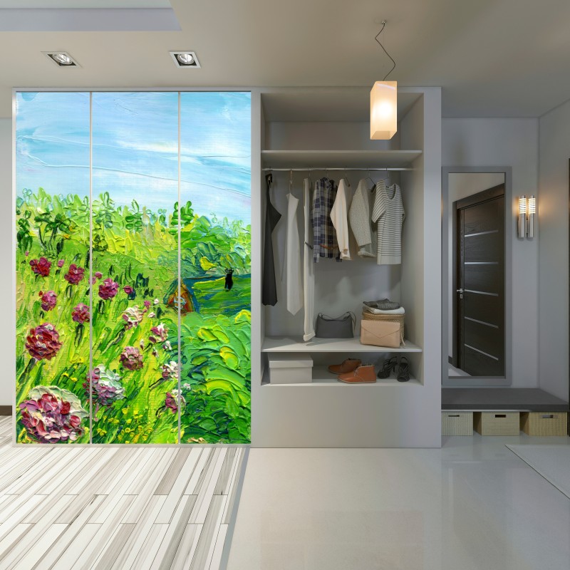 Schrankaufkleber pfingstrosenwiese im frühling — impasto blumenbild – Wallnifity® Schrankaufkleber pfingstrosenwiese im frühling — impasto blumenbild – Wallnifity®
