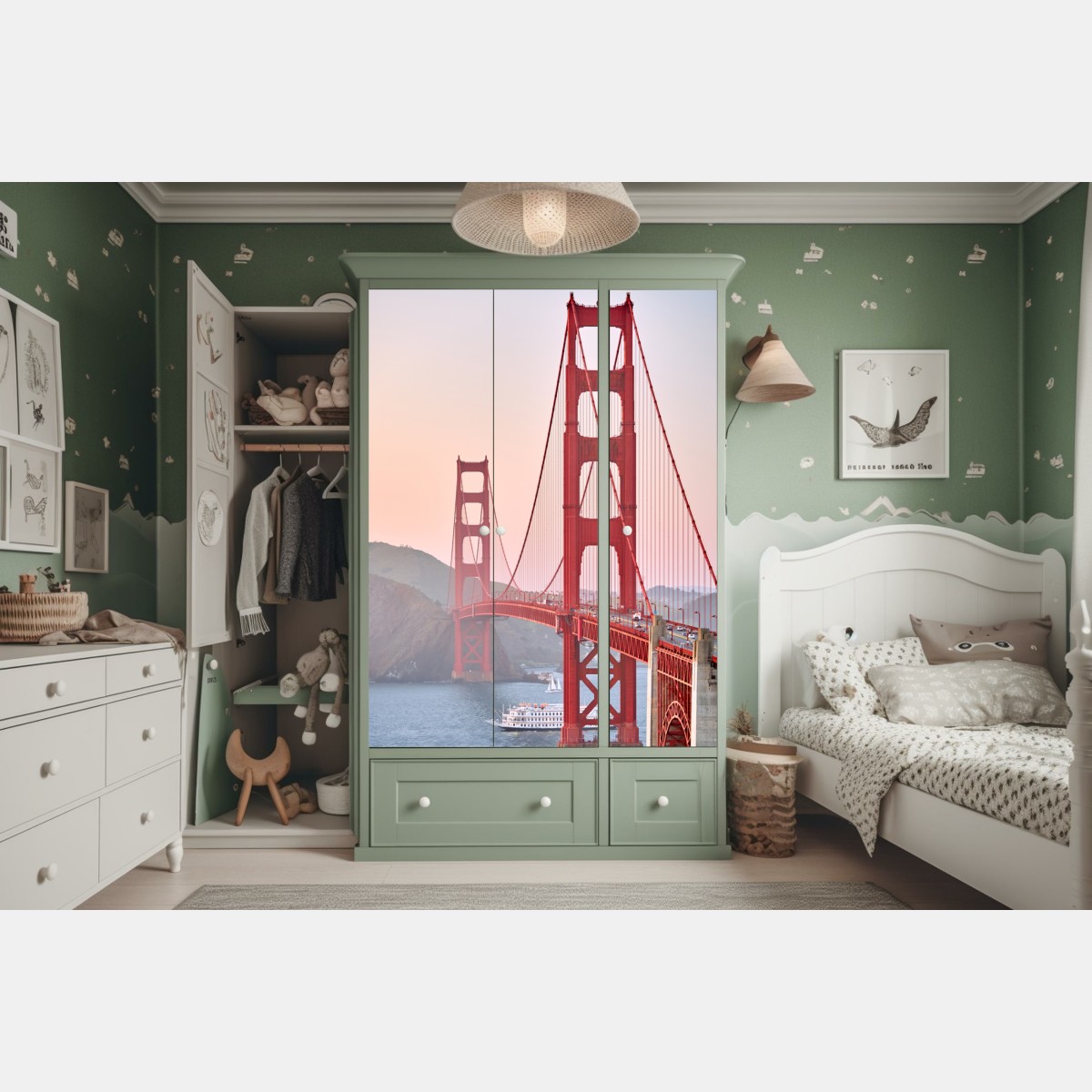 Schrankaufkleber Golden Gate Bridge bei sonnenuntergang – Wallnifity® Schrankaufkleber Golden Gate Bridge bei sonnenuntergang – Wallnifity®