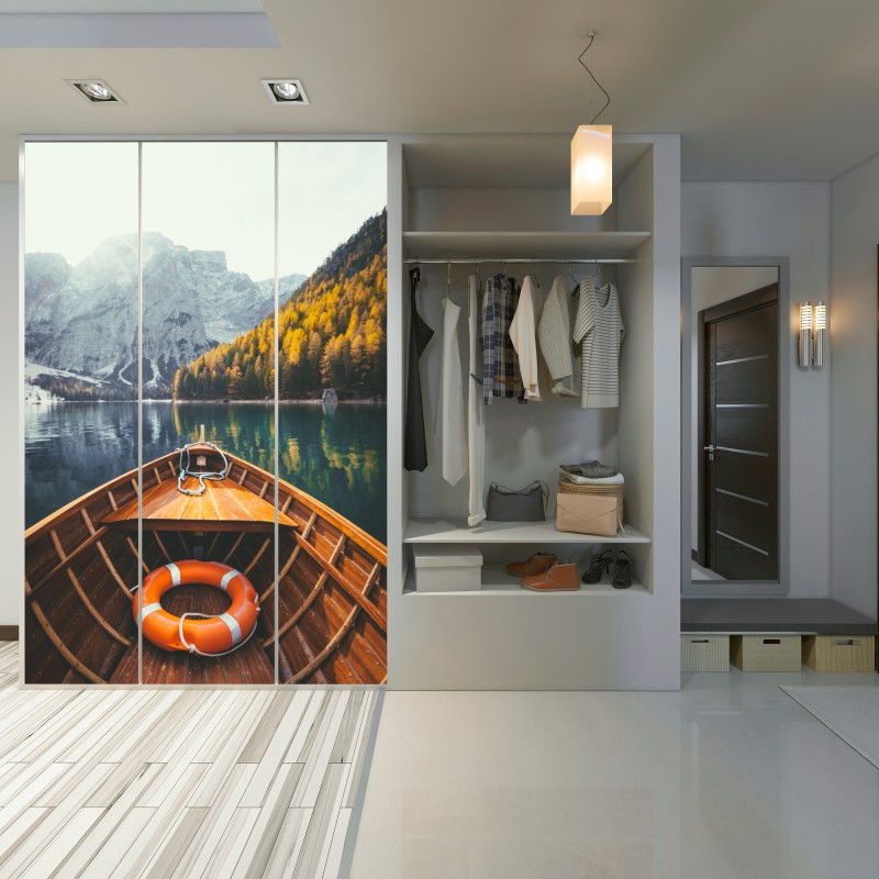 Schrankaufkleber sonnenaufgang am Lago di Braies – Wallnifity® Schrankaufkleber sonnenaufgang am Lago di Braies – Wallnifity®