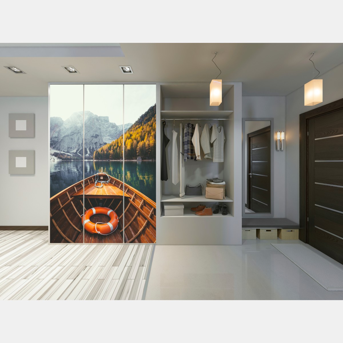 Schrankaufkleber sonnenaufgang am Lago di Braies – Wallnifity® Schrankaufkleber sonnenaufgang am Lago di Braies – Wallnifity®