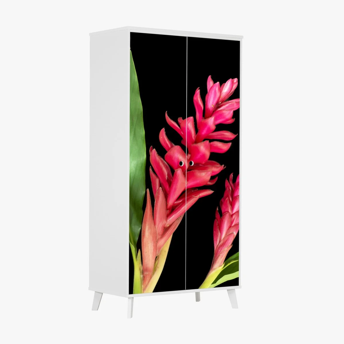 Schrankaufkleber leuchtende zier-ingwer-blüte auf schwarzem hintergrund – Wallnifity® Schrankaufkleber leuchtende zier-ingwer-blüte auf schwarzem hintergrund – Wallnifity®