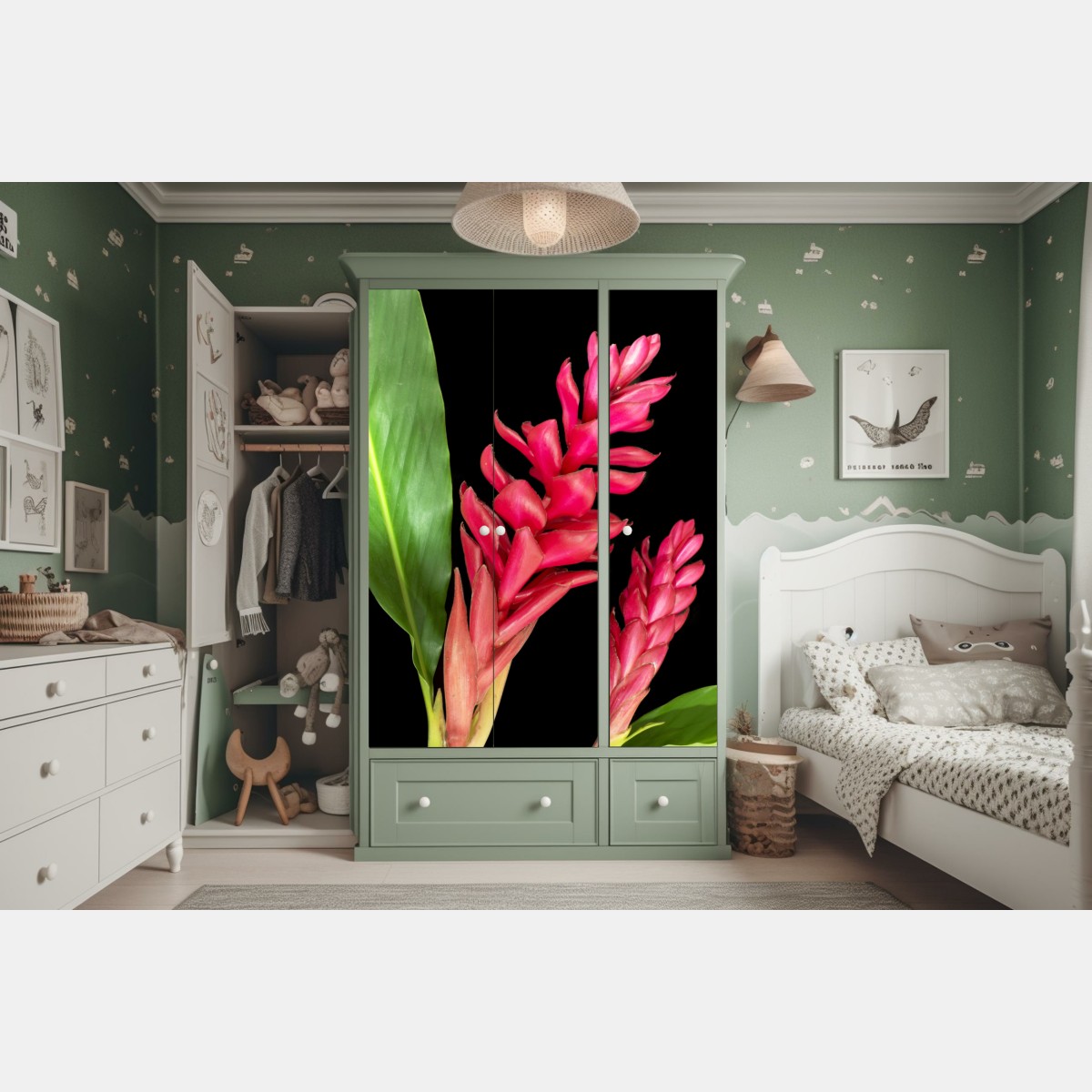 Schrankaufkleber leuchtende zier-ingwer-blüte auf schwarzem hintergrund – Wallnifity® Schrankaufkleber leuchtende zier-ingwer-blüte auf schwarzem hintergrund – Wallnifity®