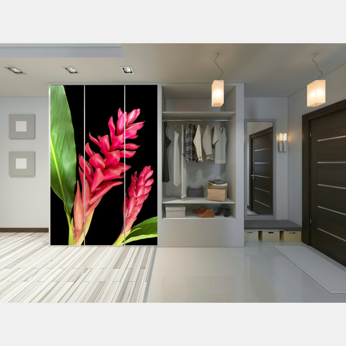 Schrankaufkleber leuchtende zier-ingwer-blüte auf schwarzem hintergrund – Wallnifity® Schrankaufkleber leuchtende zier-ingwer-blüte auf schwarzem hintergrund – Wallnifity®