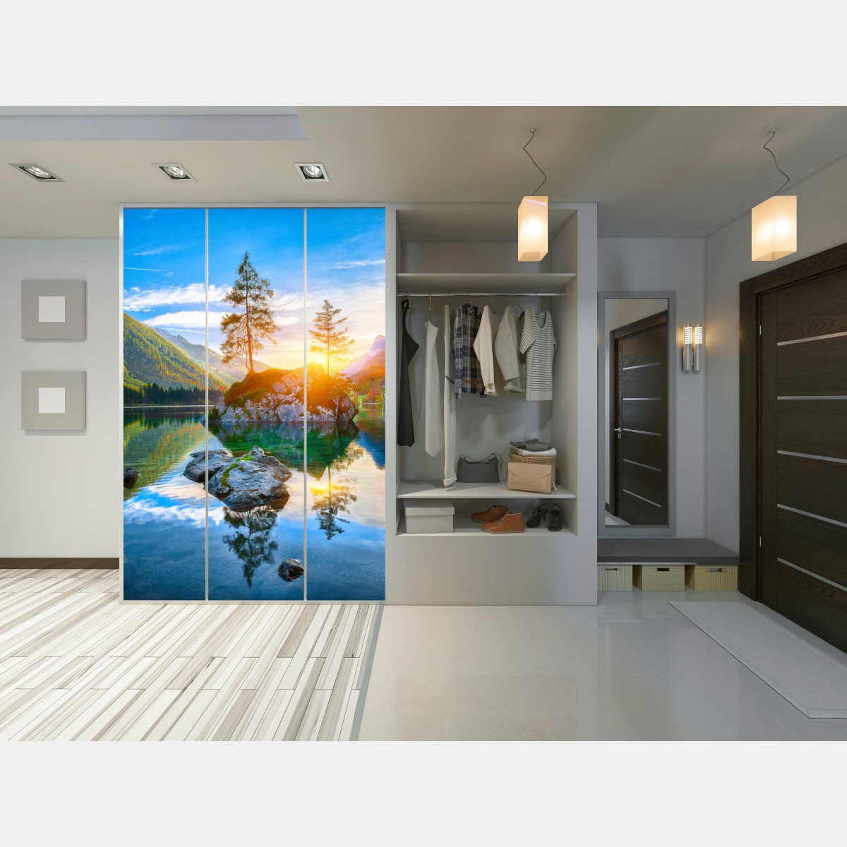 Schrankaufkleber sonnenuntergang über Hintersee felseninsel – Wallnifity® Schrankaufkleber sonnenuntergang über Hintersee felseninsel – Wallnifity®