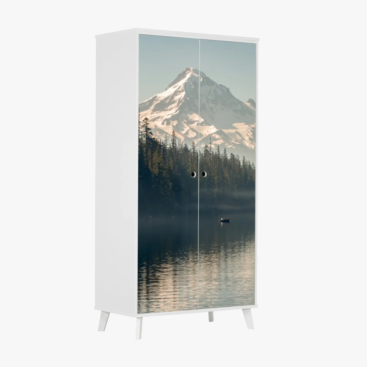 Schrankaufkleber schneebedeckter berg über ruhigem see – Wallnifity® Schrankaufkleber schneebedeckter berg über ruhigem see – Wallnifity®