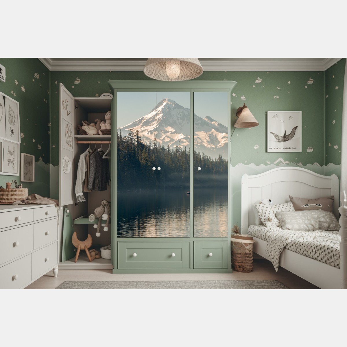 Schrankaufkleber schneebedeckter berg über ruhigem see – Wallnifity® Schrankaufkleber schneebedeckter berg über ruhigem see – Wallnifity®