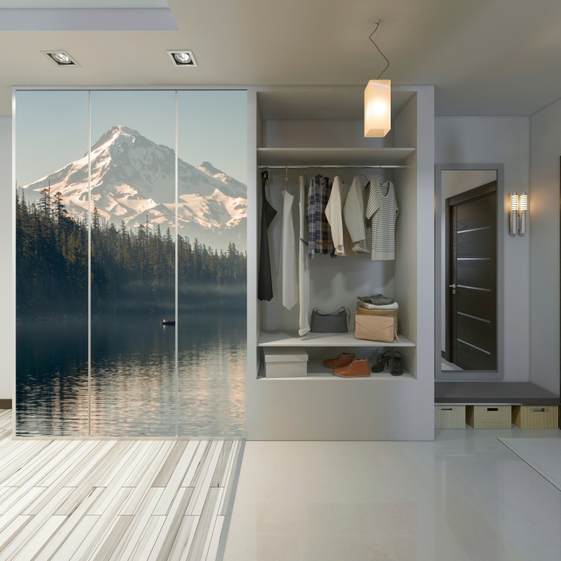 Schrankaufkleber schneebedeckter berg über ruhigem see – Wallnifity® Schrankaufkleber schneebedeckter berg über ruhigem see – Wallnifity®