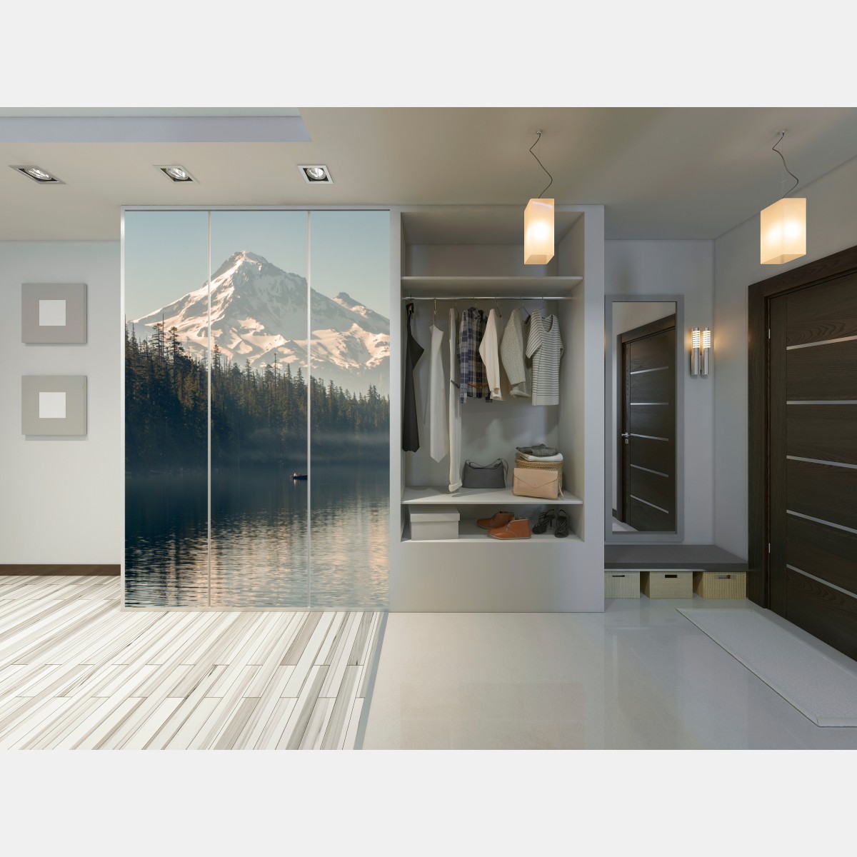 Schrankaufkleber schneebedeckter berg über ruhigem see – Wallnifity® Schrankaufkleber schneebedeckter berg über ruhigem see – Wallnifity®