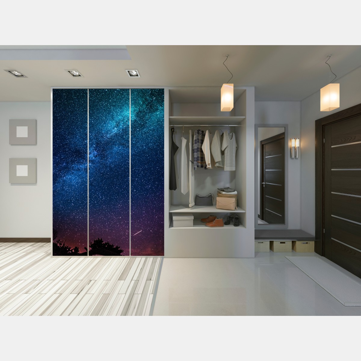 Schrankaufkleber tiefblauer nachthimmel mit milchstraße und sternschnuppe – Wallnifity® Schrankaufkleber tiefblauer nachthimmel mit milchstraße und sternschnuppe – Wallnifity®