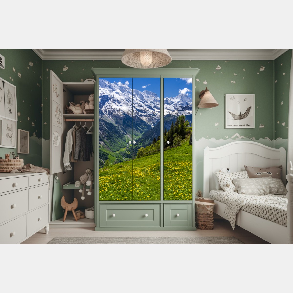 Schrankaufkleber alpwiese im frühling vor schneebedeckten gipfeln – Wallnifity® Schrankaufkleber alpwiese im frühling vor schneebedeckten gipfeln – Wallnifity®