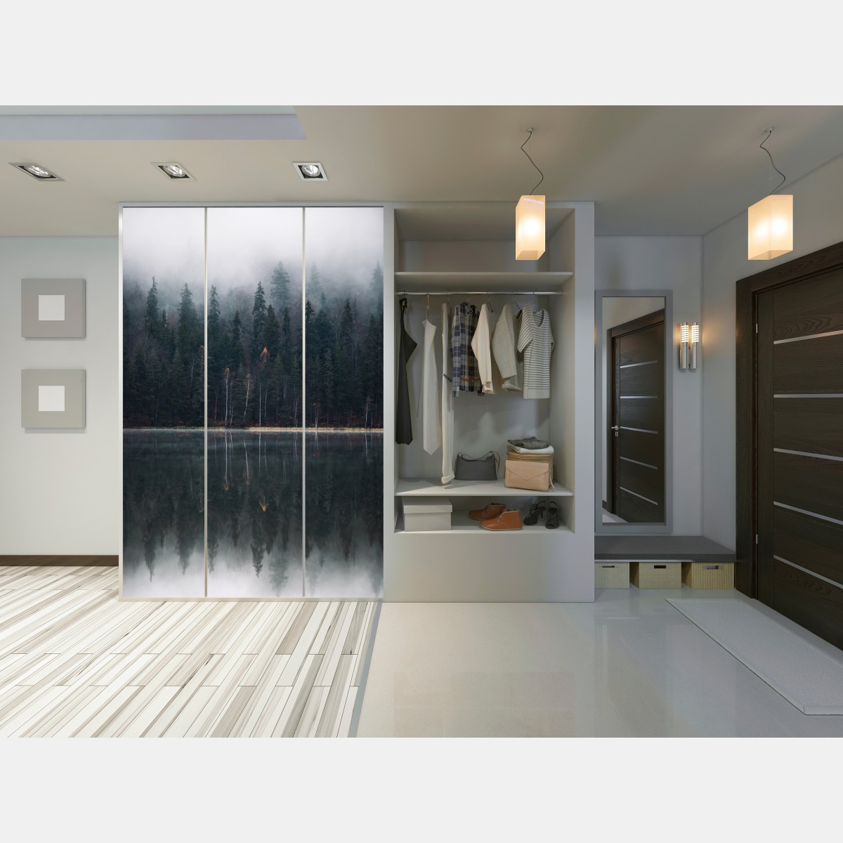 Schrankaufkleber neblige waldreflexion – Wallnifity®