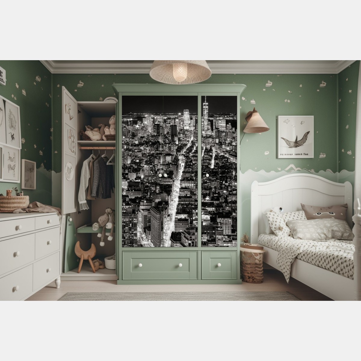 Schrankaufkleber monochrome stadtansicht bei nacht – Wallnifity® Schrankaufkleber monochrome stadtansicht bei nacht – Wallnifity®