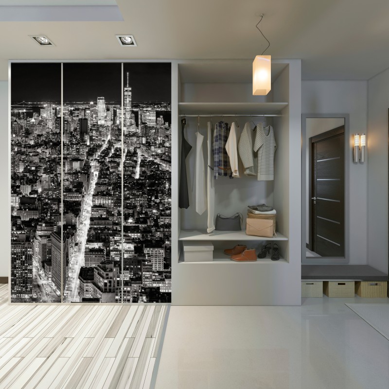 Schrankaufkleber monochrome stadtansicht bei nacht – Wallnifity® Schrankaufkleber monochrome stadtansicht bei nacht – Wallnifity®