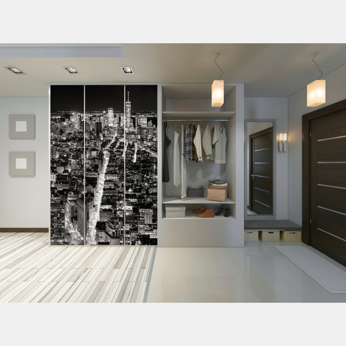 Schrankaufkleber monochrome stadtansicht bei nacht – Wallnifity® Schrankaufkleber monochrome stadtansicht bei nacht – Wallnifity®