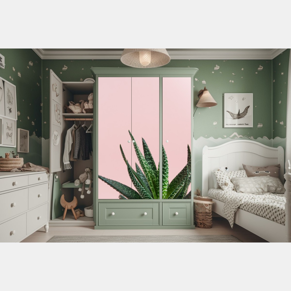 Schrankaufkleber grüner aloes auf rosa hintergrund – Wallnifity® Schrankaufkleber grüner aloes auf rosa hintergrund – Wallnifity®