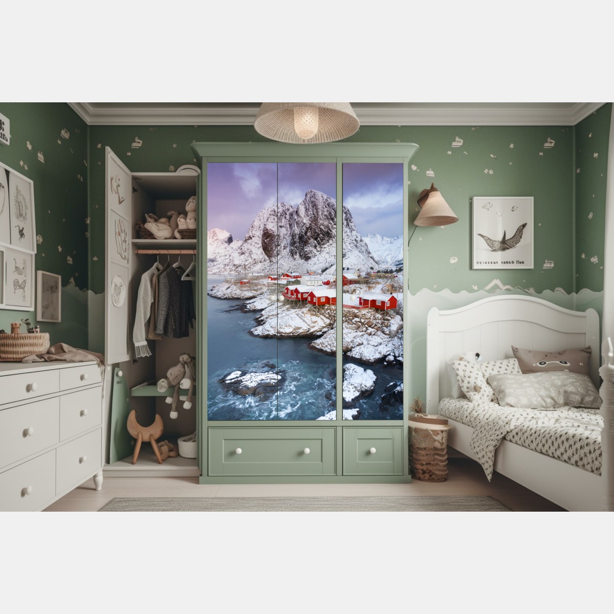 Schrankaufkleber rote küstenhäuser vor schneebedecktem berg – Wallnifity® Schrankaufkleber rote küstenhäuser vor schneebedecktem berg – Wallnifity®