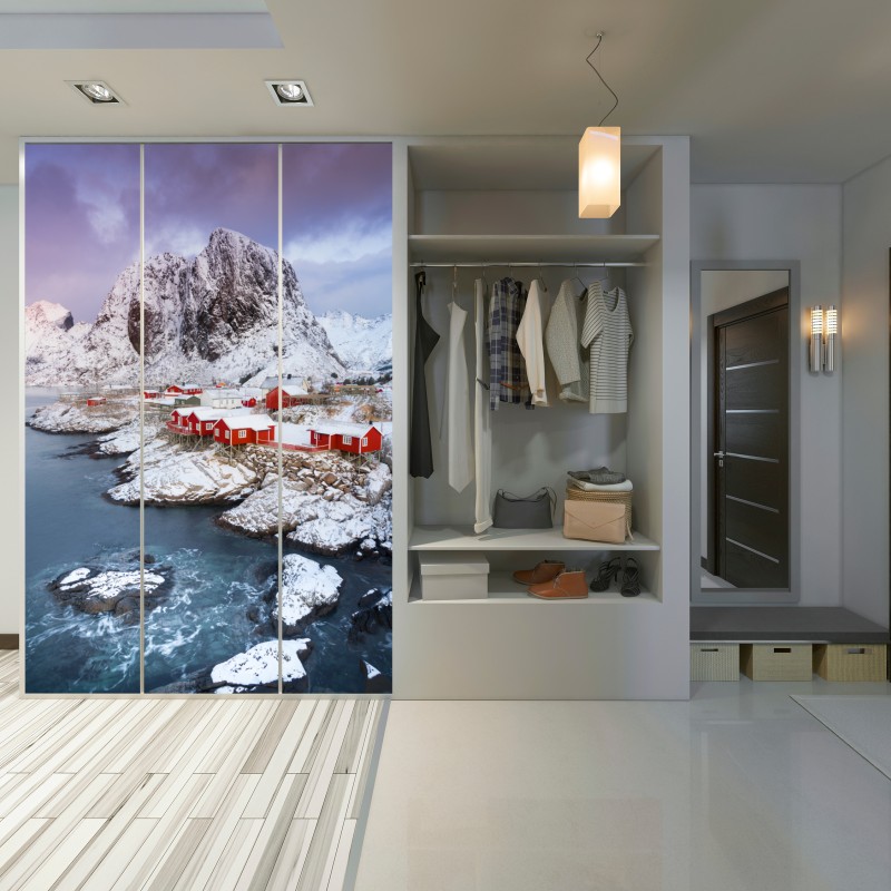 Schrankaufkleber rote küstenhäuser vor schneebedecktem berg – Wallnifity® Schrankaufkleber rote küstenhäuser vor schneebedecktem berg – Wallnifity®