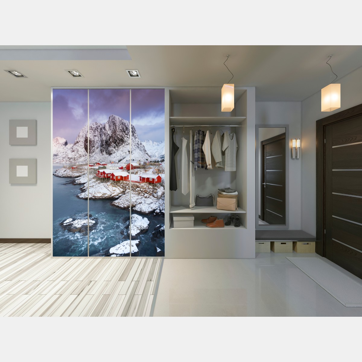 Schrankaufkleber rote küstenhäuser vor schneebedecktem berg – Wallnifity® Schrankaufkleber rote küstenhäuser vor schneebedecktem berg – Wallnifity®