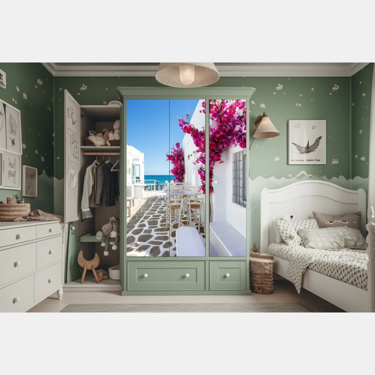 Schrankaufkleber sonnige mediterrane gasse mit bougainvillea – Wallnifity® Schrankaufkleber sonnige mediterrane gasse mit bougainvillea – Wallnifity®