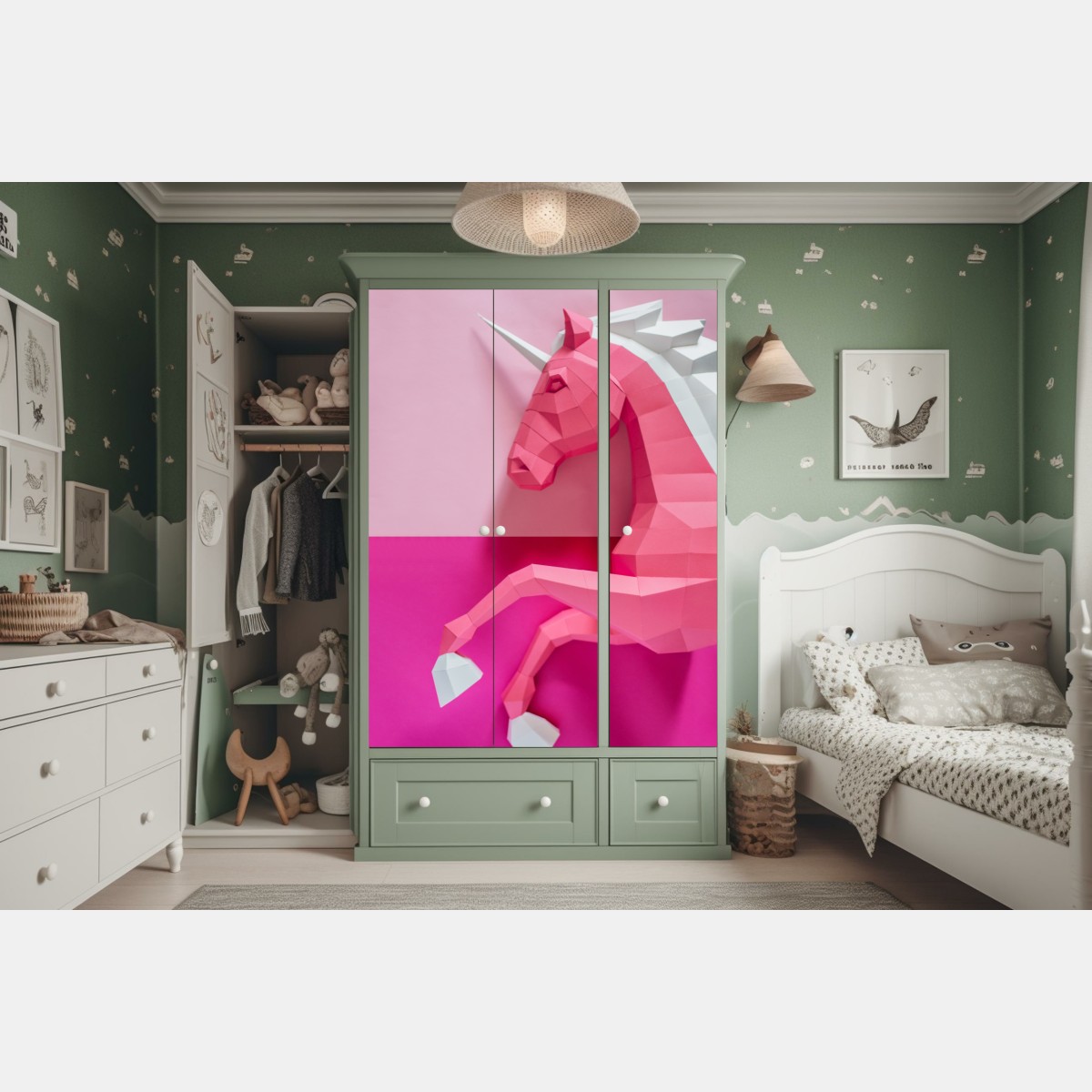 Schrankaufkleber rosa geometrisches einhorn – Wallnifity® Schrankaufkleber rosa geometrisches einhorn – Wallnifity®