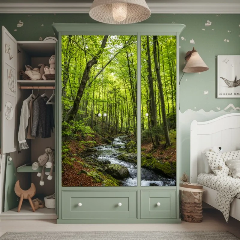 Schrankaufkleber ruhiger grüner waldbach – Wallnifity®