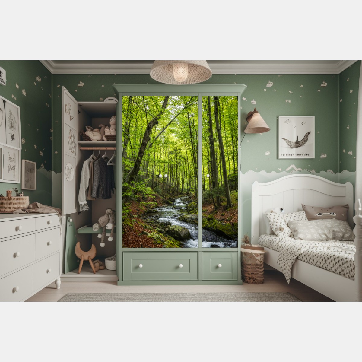 Schrankaufkleber ruhiger grüner waldbach – Wallnifity®