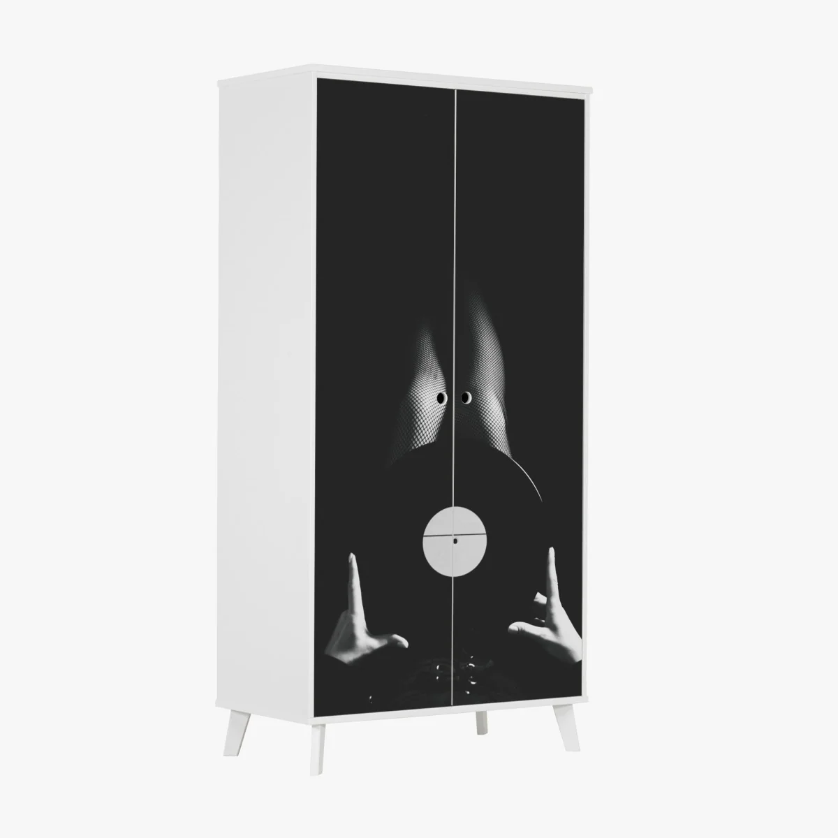 Schrankaufkleber schallplatte und beine in netzstrümpfen – Wallnifity® Schrankaufkleber schallplatte und beine in netzstrümpfen – Wallnifity®