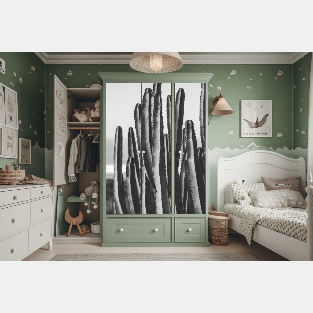 Schrankaufkleber schwarzweiß kaktus nahaufnahme – Wallnifity® Schrankaufkleber schwarzweiß kaktus nahaufnahme – Wallnifity®
