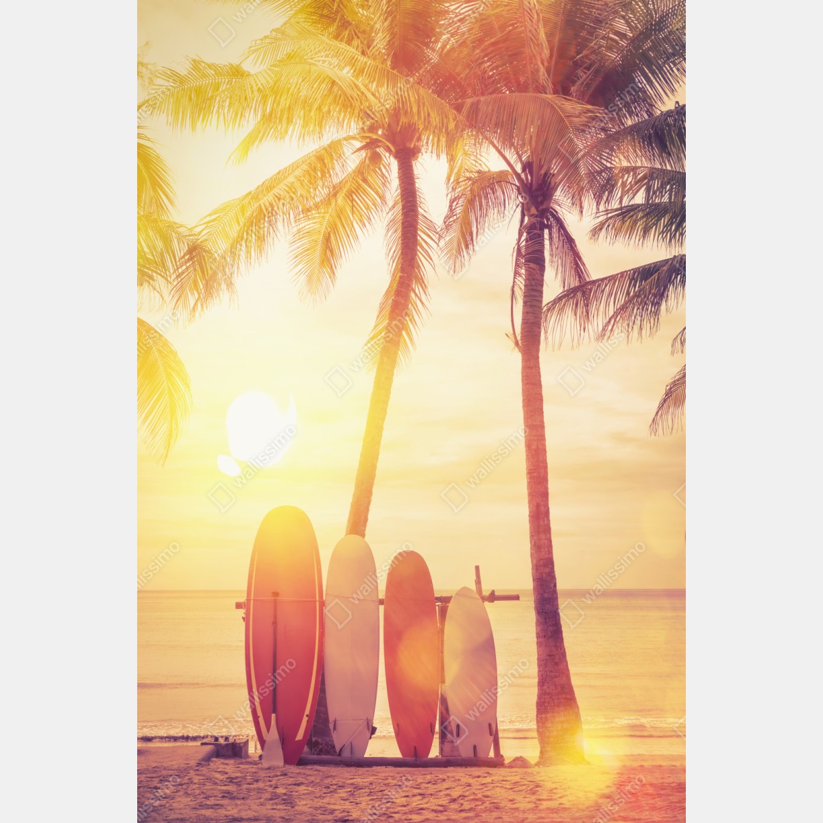 Schrankaufkleber tropischer sonnenuntergang mit surfboards – Wallnifity®