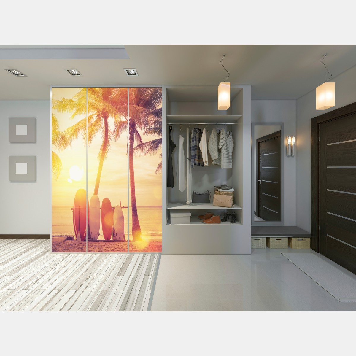 Schrankaufkleber tropischer sonnenuntergang mit surfboards – Wallnifity®