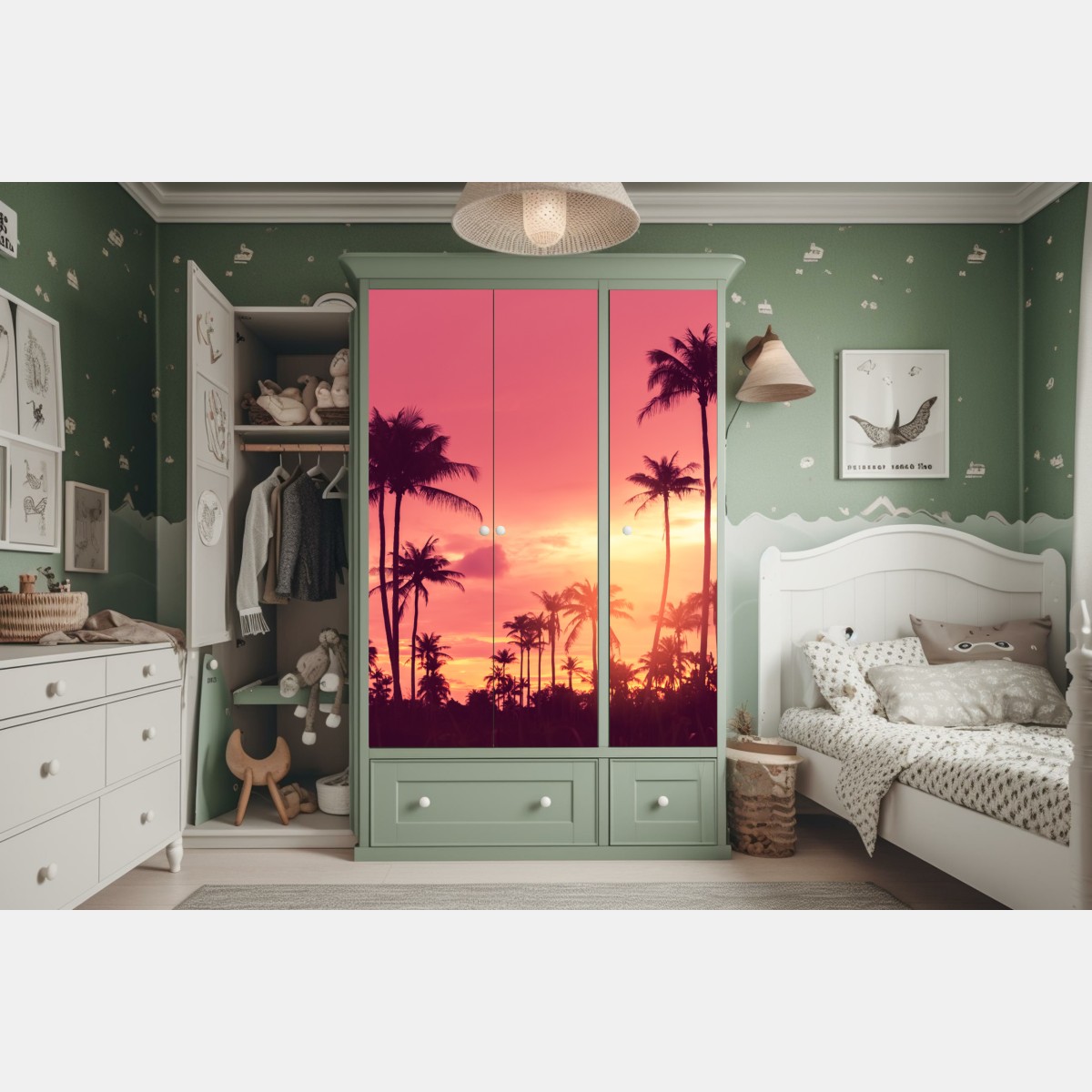 Schrankaufkleber rosa tropischer sonnenuntergang mit palmen – Wallnifity® Schrankaufkleber rosa tropischer sonnenuntergang mit palmen – Wallnifity®