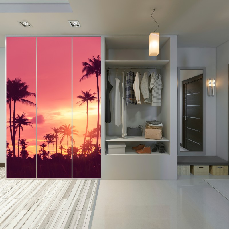 Schrankaufkleber rosa tropischer sonnenuntergang mit palmen – Wallnifity® Schrankaufkleber rosa tropischer sonnenuntergang mit palmen – Wallnifity®