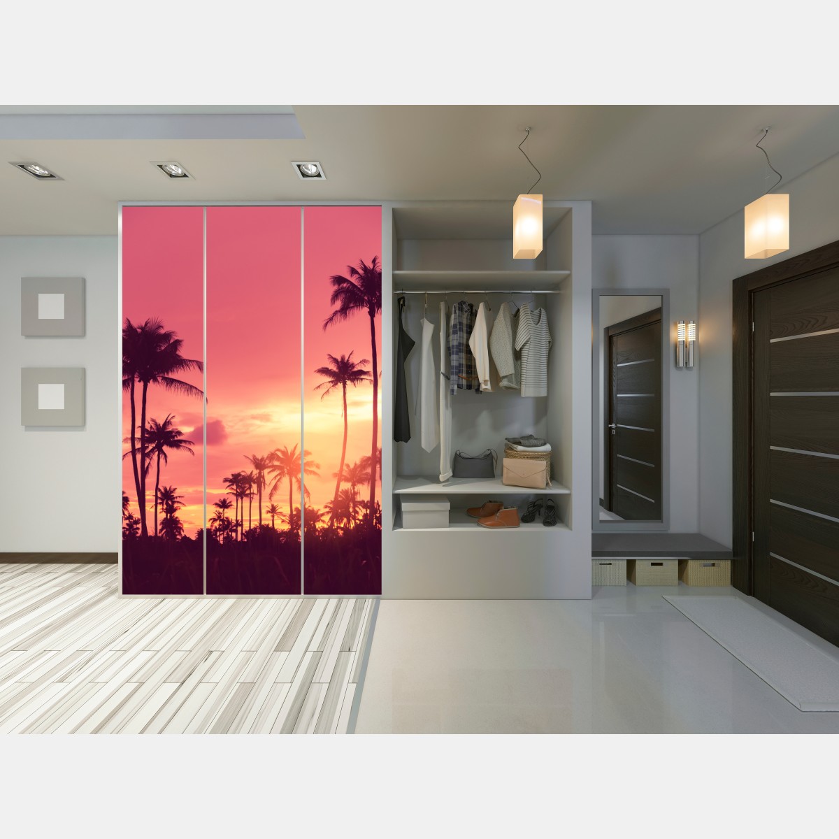 Schrankaufkleber rosa tropischer sonnenuntergang mit palmen – Wallnifity® Schrankaufkleber rosa tropischer sonnenuntergang mit palmen – Wallnifity®