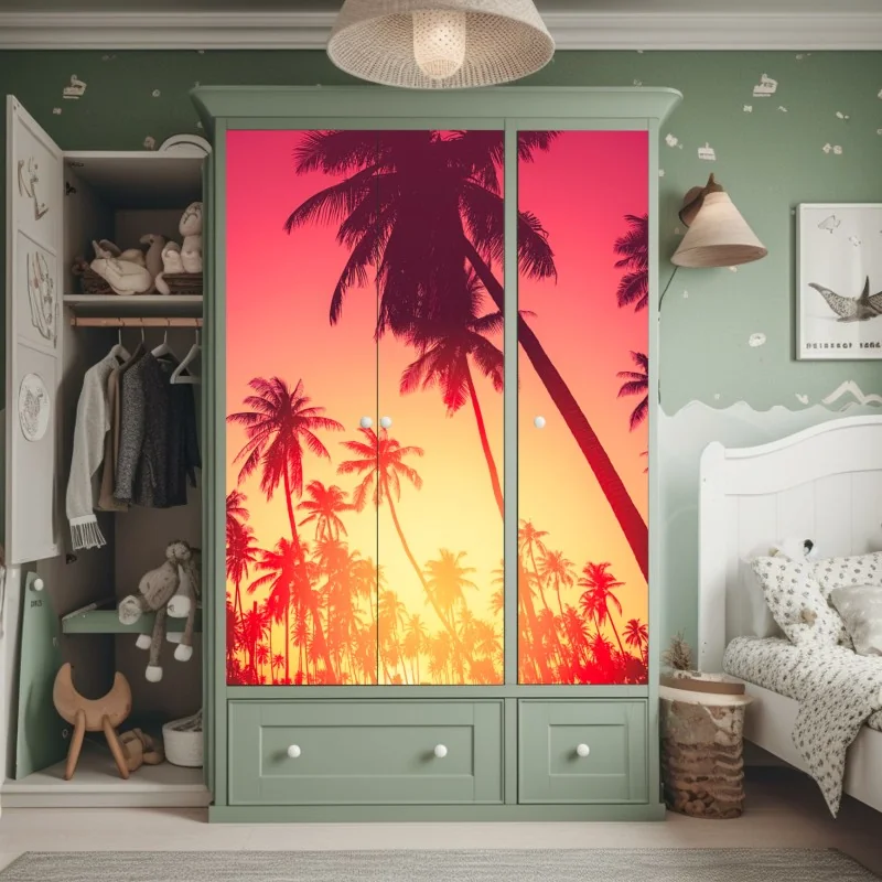 Schrankaufkleber tropischer sonnenuntergang mit palmen – Wallnifity® Schrankaufkleber tropischer sonnenuntergang mit palmen – Wallnifity®