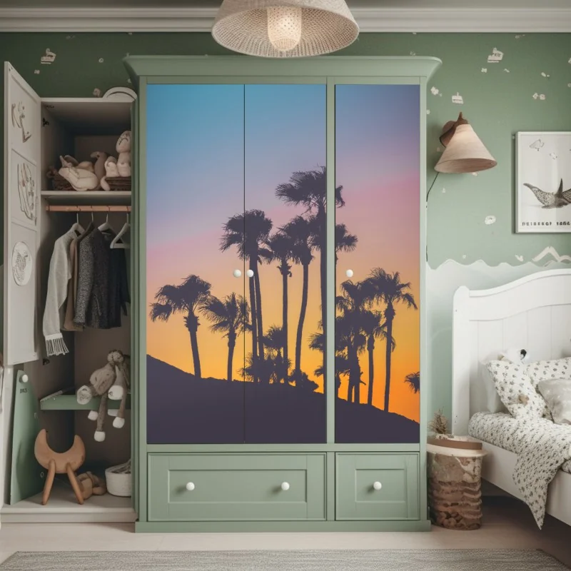 Schrankaufkleber retro tropische palmen bei sonnenuntergang – Wallnifity® Schrankaufkleber retro tropische palmen bei sonnenuntergang – Wallnifity®