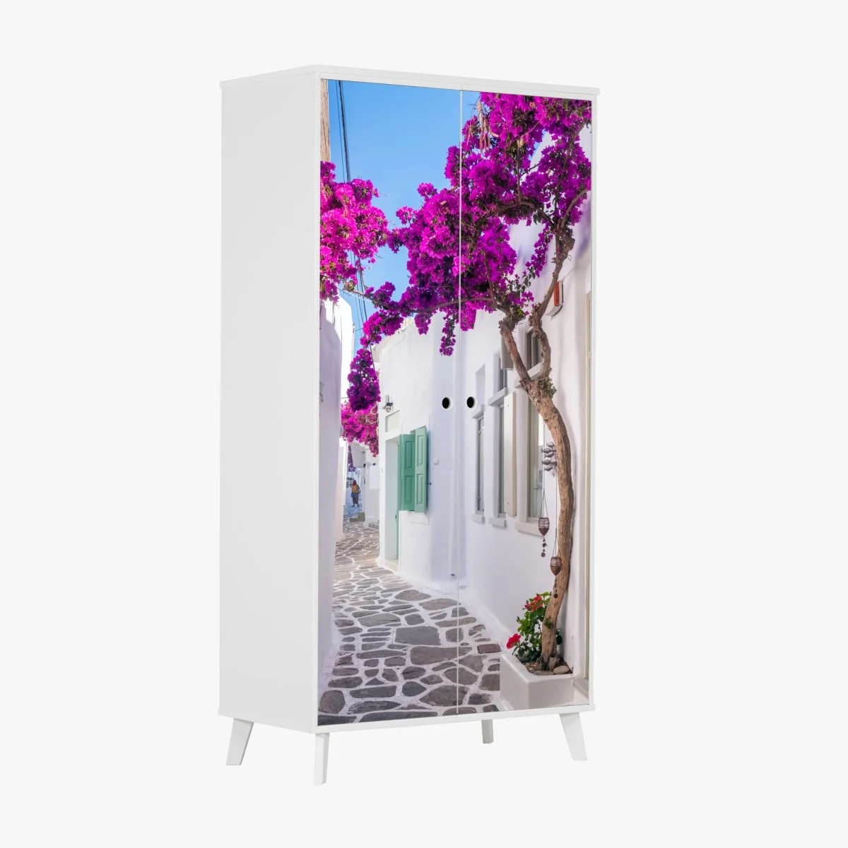 Schrankaufkleber sonnige mediterrane gasse mit bougainvillea – Wallnifity® Schrankaufkleber sonnige mediterrane gasse mit bougainvillea – Wallnifity®