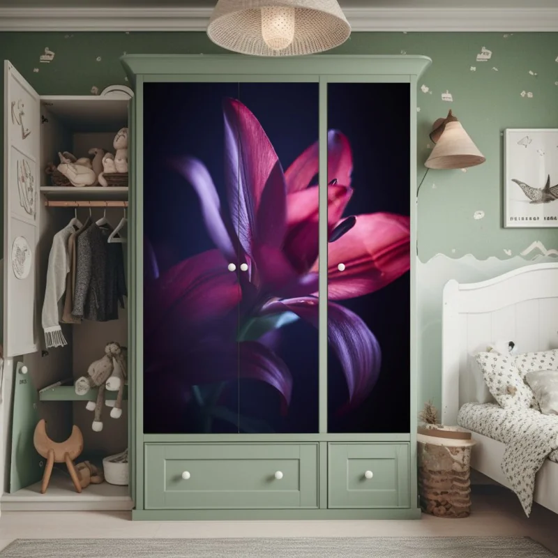 Schrankaufkleber rote lilie im halbdunkel – Wallnifity® Schrankaufkleber rote lilie im halbdunkel – Wallnifity®