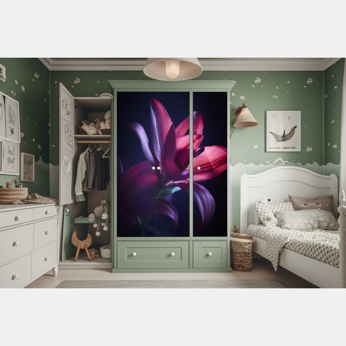 Schrankaufkleber rote lilie im halbdunkel – Wallnifity® Schrankaufkleber rote lilie im halbdunkel – Wallnifity®